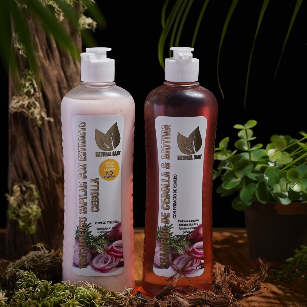 Shampoo y tratamiento de cebolla, romero y biotina